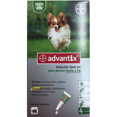 Pipetas Antiparasitarias Advantix para perros de hasta 4 kg - 4 pipetas