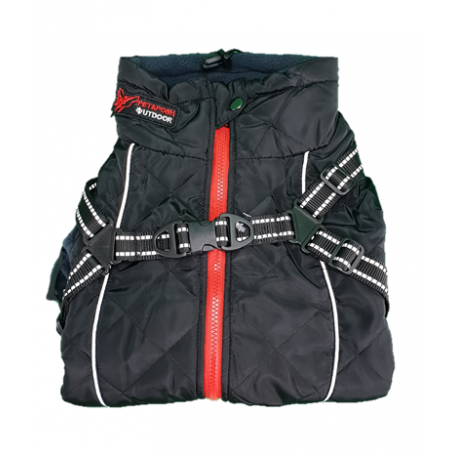 Abrigo negro de PolySoft con arnes y forro Sherpa (75cm)